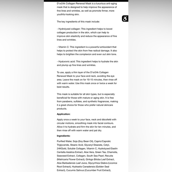 D’OR24K PRESTIGE COLLAGEN RENEWAL MASK FULL SIZE NEW LUXURY SKIN CARE HYDRATE - Picture 3 of 17